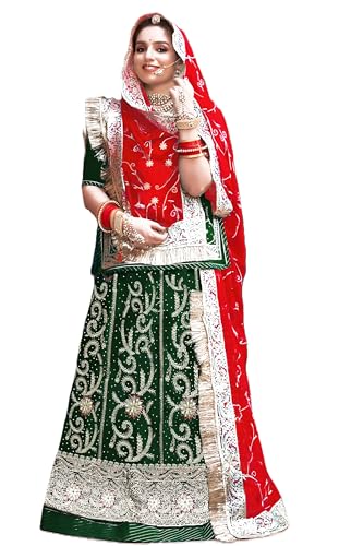 Image of Heavy Embroidery Work Semi Stitched Shimmer Silk Rajputi Poshak For Women Rajasthani Lehenga Choli