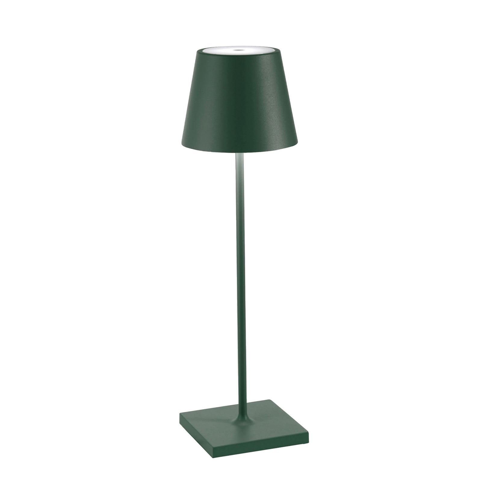 Zafferano, Poldina Pro, Lampada da Tavolo Ricaricabile e Senza Fili con Controllo Touch, Utilizzabile anche come Lampada da Esterni, Dimmer, 2200-3000 K, Altezza 38 cm, Colore Verde Scuro