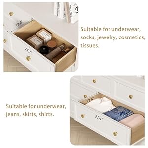 White Dresser for Bedroom with 7 Drawers, 55'' Large Wood Dresser with Gold Handles, Modern Wide Chest of Storage Drawers for Hallway, Living Room White Dresser for Bedroom with 7 Drawers 55 Large Wood Dresser with Gold Handles Modern Wide Chest of Storage Drawers for Hallway Living Room