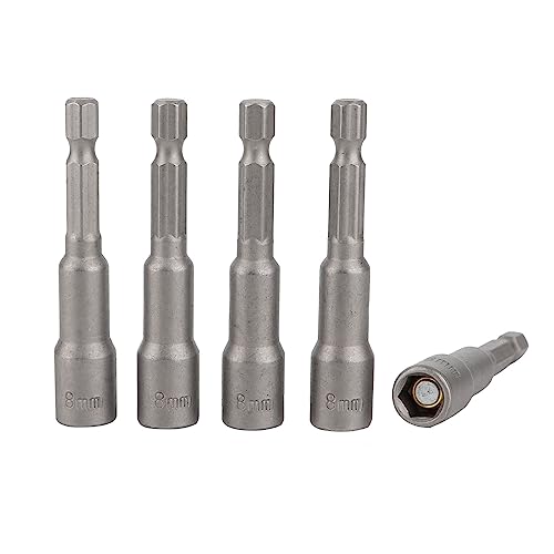 Socket Set 1/4 Drive 5pcs Set, 8mm Quick-Change Impact Drill Driver Bit, Air Screw Driver Socket Adapters, Nut Driver, Universal 1/4 Hex Shanks