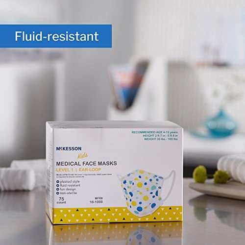 McKesson Kids' Medical Face Masks, Level 1 - Pleated with Ear Loops, Non-Sterile, Blue and Yellow Polka Dots - Fits Kids 4 to 12 Years Old, 5.5 in x 3.35 in, 75 Count, 1 Pack - image 5
