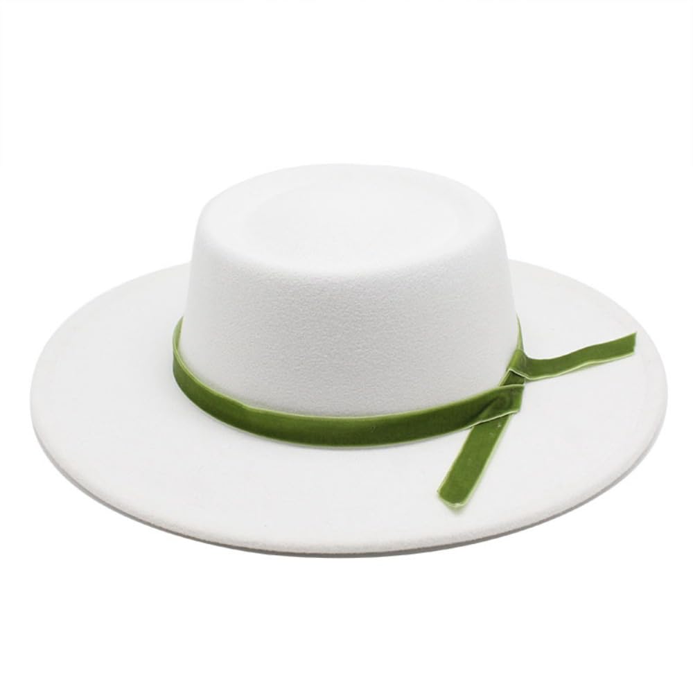 Cappello in feltro a tesa larga con fascia in velluto verde, rosa, stile classico piatto