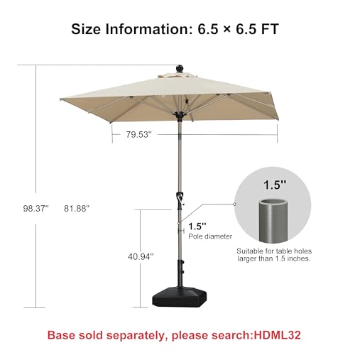 Image of PURPLE LEAF Outdoor Umbrella 6.5' x 6.5' Market Umbrella Aluminum Khaki