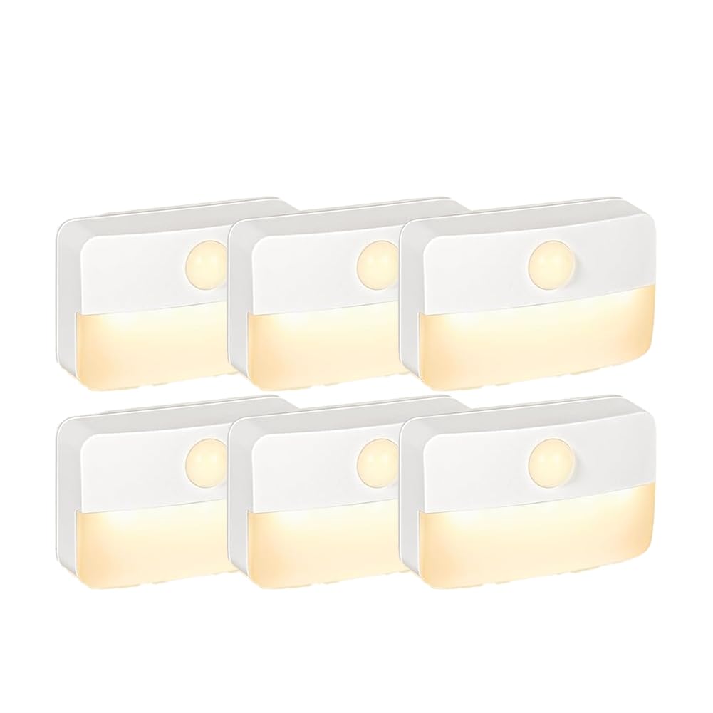 IJSDNVJNDX Led Night Lamps for Bedroom Cabinet Kitchen 6 Pack Motion Sensor Stair Light for Indoor, Battery Operated Closet Lights