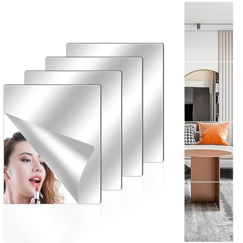 Image of 4 Pack Wall Mirror Full Length, 12 x 14 Inch Unbreakable Acrylic Mirror Tiles, Shatterproof Flexible Plastic Mirror Sheets for Bedroom Home Gym Door (4P 12 inchx 14 inch)