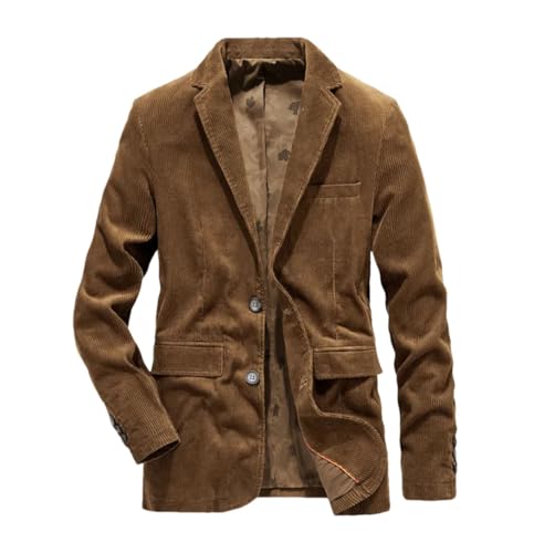 Men's Corduroy Blazer Solid Casual Suit Jacket Two Button Lapel Slim Fit Sport Coat