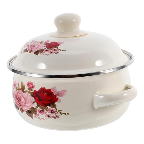 UTHCLO Pentola Smaltata con Coperchio Pentola Smaltata Capiente per Cotture Lente Vintage con Manico