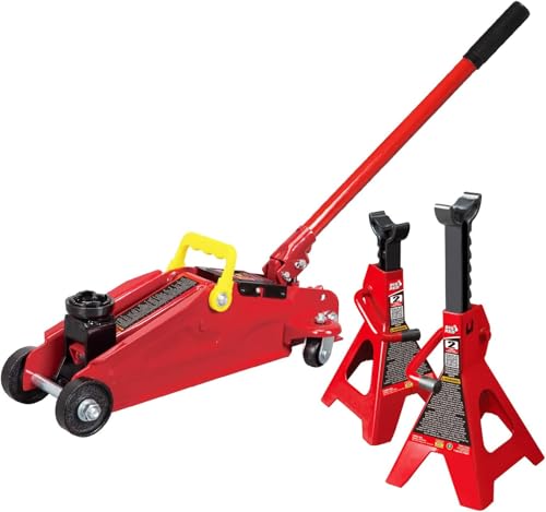 Image of BIG RED Torin Hydraulic Trolley Floor Jack Combo with 2 Jack Stands, 2 Ton Capacity (T82001)