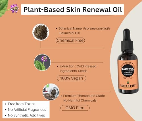 Image of Earth N Pure Babchi Oil (Bakuchi Oil) Cold Pressed, Natural & Therapeutic Grade with Glass Dropper - 50 ml