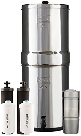 Bundle Include Imperial Berkey Water Filter System with 2 Black Purifier Filters (4.5 Gallons) Bundled with 1 Set of Fluoride (PF2) Filters and 1 BX Double Walled 20 oz Stainless Steel Tumbler Cup