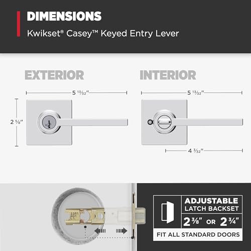 Image of Kwikset Casey Entry Door Handle with Lock and Key, Secure Keyed Reversible Lever Exterior, for Front Entrance and Bedrooms, Polished Chrome, 4 Pack, Pick Resistant SmartKey Rekey Security