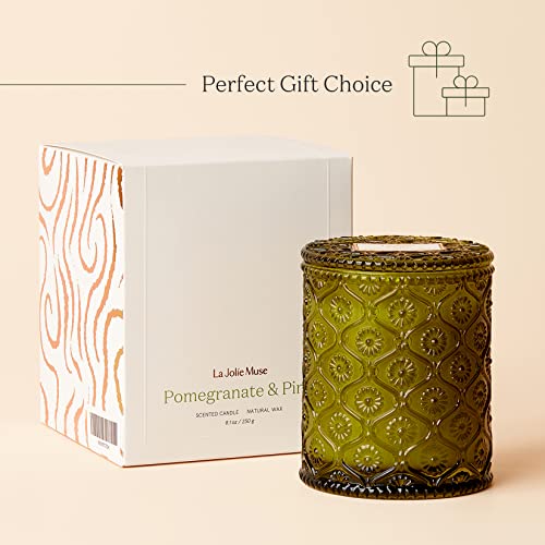 La Jolie Muse Pine Candle, Holiday Winter Candle Gifts, Pine & Pomegranate Scented Candle, 55 Hours Long Burning, 8.1Oz #TOP5