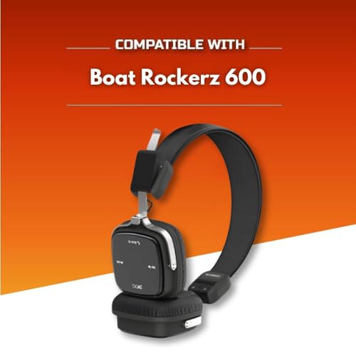 Image of Crysendo Headphone Cushion Fits Boat Rockerz 600 Bluetooth On-Ear Headphone | Memory Ear Pads Replacement Cushion Cover | PU Leather & Memory Foam Earpads (Black)