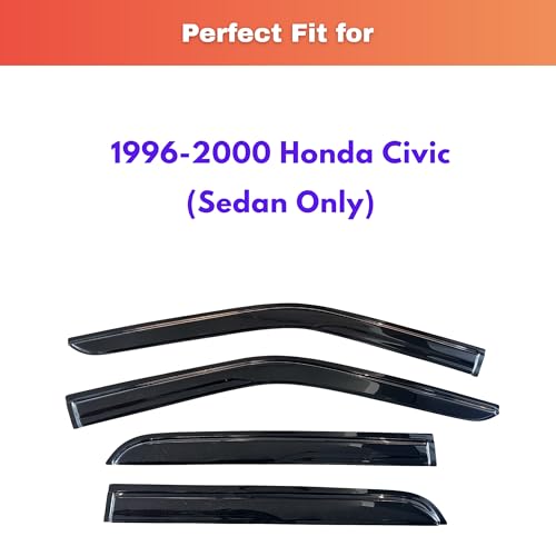 Image of KPY Rain Guards Fit for 1996-2000 Honda Civic, Out-Channel Window Visors Vent Wind Deflectors 4PC, Car Accessories for 96-00 Civic (Sedan Only)