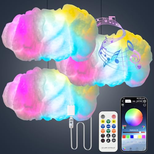 Image of Smart RGB Cloud Ceiling Light with Music Sync - 16 Million Colors, Remote & App Control, Voice Compatible, Mood Lighting for Bedroom, Party, Gaming Room