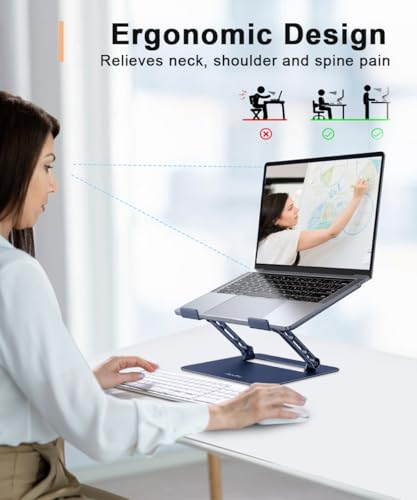 Image of Aoviho Adjustable Laptop Stand for Desk,Portable Laptop Stand Holder and Riser,Foldable Aluminum Notebook Computer Stands for MacBook Air Pro HP Lenovo Dell Samsung Chromebook, 10-15.6 inch,Navy Blue
