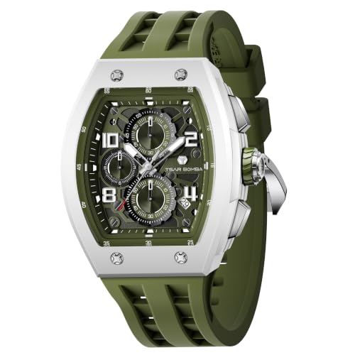 Image of TSAR BOMBA Men's Luxury Quartz Watch, Luminous Dial 5ATM Water Resistance Silicone Strap Men's Wristwatch Ideal Gift for Men