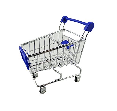 yueton Mini Shopping Cart Supermarket Handcart Shopping Utility Cart Mode Storage Toy Desk Accessory and Decoration (Stainless Steel Blue)