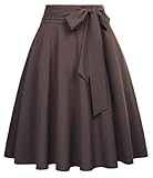 Belle Poque Women's High Waisted A-Line Skirt Skater Flared Midi Vinage Skirts with Pockets Coffee Brown XL