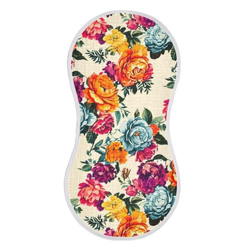 MCHIVER Floral Peony Blossom Beige Baby Burp Cloths Cotton Washcloths Soft Absorbent Burping Rags for Baby Boys Girl Burpy Cloth Bib 4 Pack