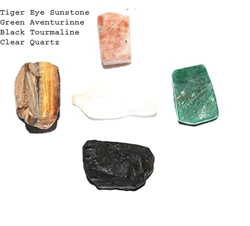 Image of Natural Green Aventurine Tourmaline Rose Quartz Tiger Eye Red Jasper Carnelian Black Obsidian Kyanite Tourmaline Amethyst Fluorite Lapis Opal Apatite Rough Raw Crystal Healing Stones