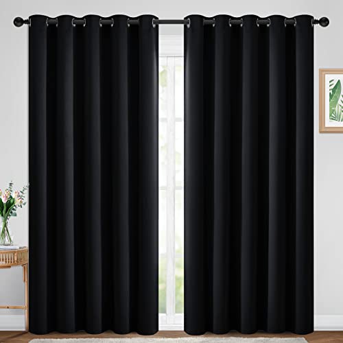 Yakamok 84 Inch Length 100% Blackout Curtains for Bedroom, Light Blocking Drapes Room Darkening Thermal Insulated Solid Grommet Panels for Living Room(70Wx84L, Black, 2 Panels)