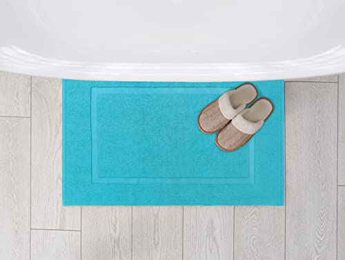 Utopia Towels Cotton Banded Rug, Bath Mats, Not a Bathroom Rug, 21 by 34 Inches, 100% Ring Spun Cotton, Highly Absorbent Shower Bathroom Floor Mat, Turquoise, 2 Pack