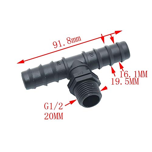 LXH-SH Easy to install 10pcs Garden Hose Male Thread 1/2 To The 20mm Hose Tee Barbed Double Way Irrigation Connector Screw 3/4 Water Splitter (Color : Black)