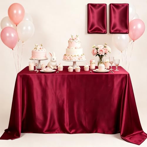 Burgundy Tablecloth 60x102 Inch 2 Pack Satin Rectangle Tablecloths