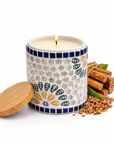 Image of Sandalwood Scented Candle | Glass Jar | Flame of Meditation | 100% Soy Wax | No Paraffin | Eco Wick | 200g | 36Hr | Sacred Home Fragrance| Spa, Meditation and Gift for All Occasion