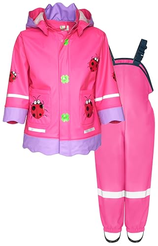 Playshoes Unisex Kinder Regen-Set Regenlatzhose Regenanzug, Glückskäfer Pink, 140 (2er Pack)