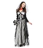 Anguang Disfraz De Novia Cadaver para Mujer Cosplay Novia Zombie Fantasma Halloween Carnaval como Imagen