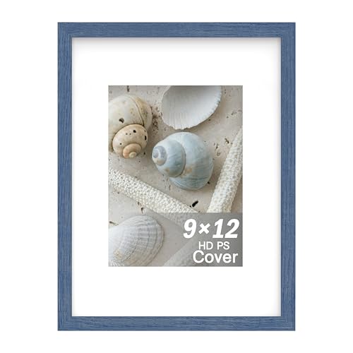 An&He 9x12 inch Picture Frame, Blue Simple Photo Frame for Decorative Artwork, Suitable for Tabletop, Desk, Bookshelf and Wall Display, Photo Gallery Decor