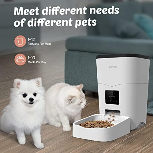 Dokoo Automatic Cat Feeder, App Control Smart Cat Food Dispenser with Portion Control, - Wi-Fi Auto Dog Feeder 1-10 Meals, Voice Record, Small & Medium Pets, BPA-Free, 3L/13cup