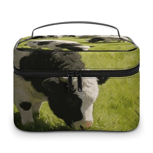 Bolsa grande de aseo de viaje con diseño de vacas para organizar todo tu maquillaje