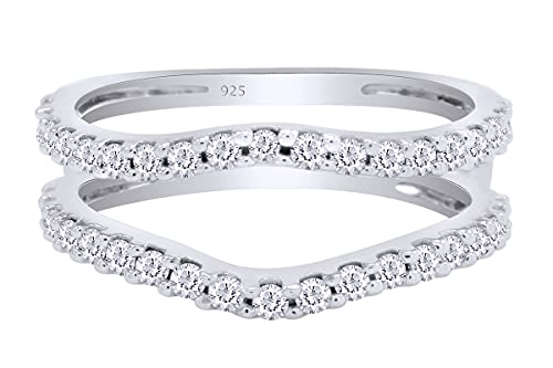 AFFY Round White Cubic Zirconia Enhancer Guard Ring In 14K Gold Over Sterling Silver Jewelry For Women (2.00 Cttw)