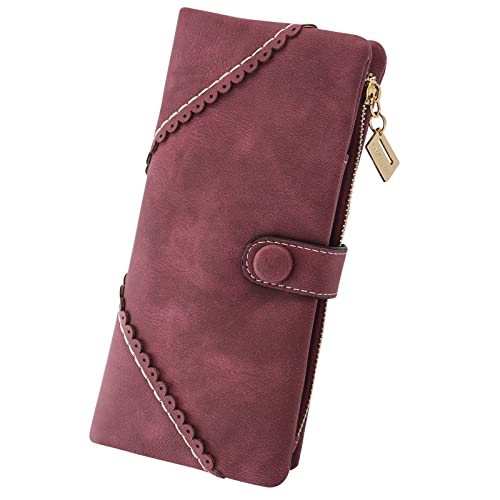 Image of Bird&Fish Women Vegan Leather Wallet Bifold Clutch Large Capacity Card Organizer Buckle Long Purse for Girls Candy Color