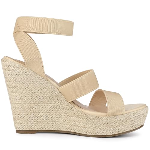 Allegra K Allegra K Platform Elastic Straps Espadrilles Beige Wedge Sandals for Women 8.5 M US