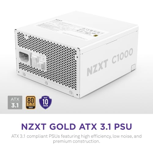 Image of NZXT C1000 Gold ATX 3.1 - Fully Modular Low-Noise PC Gaming Power Supply - 1000 Watts - 80 Plus Gold - 12V-2x6 Connector - Zero Fan Mode - 100% Japanese Capacitors - White