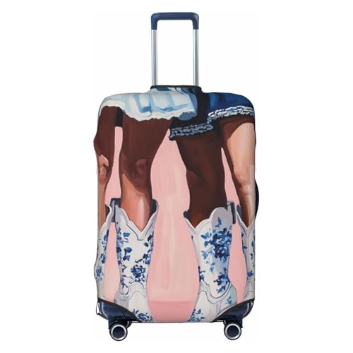 Two Women Cowgirl Boots Blue Short Dress Elastic Travel Luggage Covers Dustproof Scratch-Resistant Suitcase Protector Fit 22-24 Inch