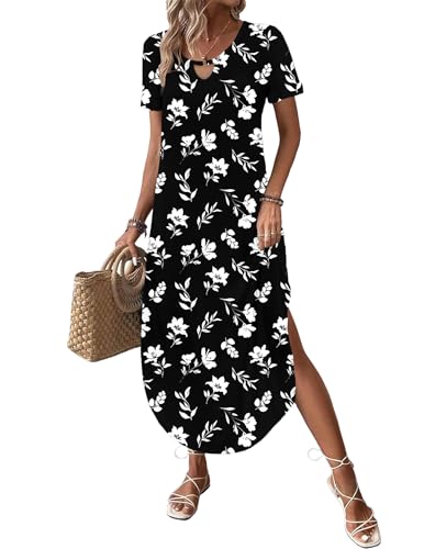 Image of Zeagoo Womens Maxi Summer Dress with Pockets Casual Short Sleeve Sundress Trendy 2026 Curve Hem Long Dress
