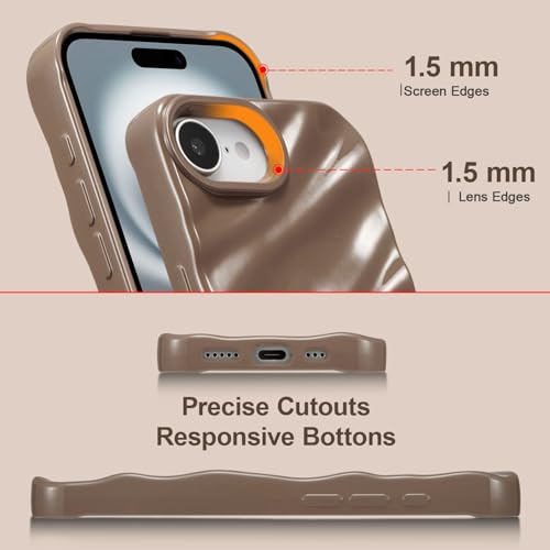 Coque iPhone 16e silicone souple à vagues marron tendance - 3
