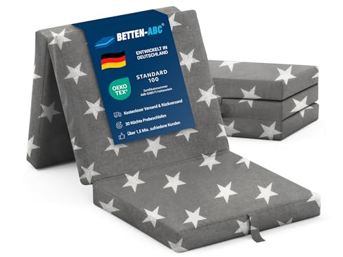 Betten-ABC Faltmatratze, 3-teilige Klappmatratze, Gästematratze, Reisen, Camping, Kinder, Härte: Mittelfest (Farbe: Sternenmuster (Grau)