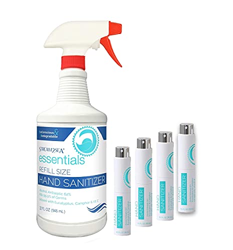 Stream2Sea 32 oz Hand Sanitizer Refill Family Pack - 4pc Hand Sanitizer Refillable Twist Top & 32 oz Hand Sanitizer Refill - Natural Protection, Reef Safe and Paraben Free.