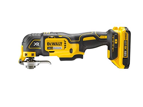 dewalt multi cutter brushless xr 18v dcs355d2 qw multi cutter sans fil en coffret avec 2 batteries, chargeur et 32 accessoires outil idéal pour découpe et ponçage 20000 orb/min argenté