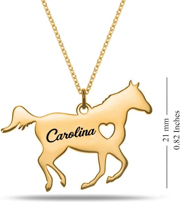 LeCalla Personalized Silver, Rose Gold and Yellow Gold Name Necklace With Heart Customized Engraved Name Necklace Jewelry Gifts for Women and Horse Lovers