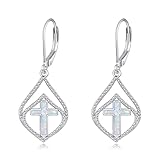 Opal Cross Earrings 925 Sterling Silver Opal Dangle Earring Jewellery Gifts for Women