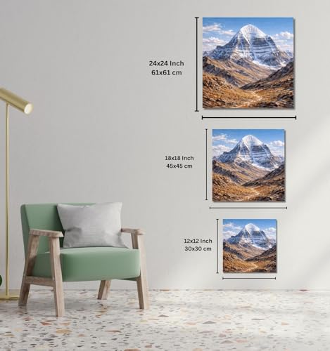 Image of Kunj Cart Mount Kailash Painting | 10+ DESIGNS | Kailash Parvat Canvas Painting for Living Room, Temple Home & Office Wall Decoration (Mount Kailash Painting, 18x18 Inch, Framed)