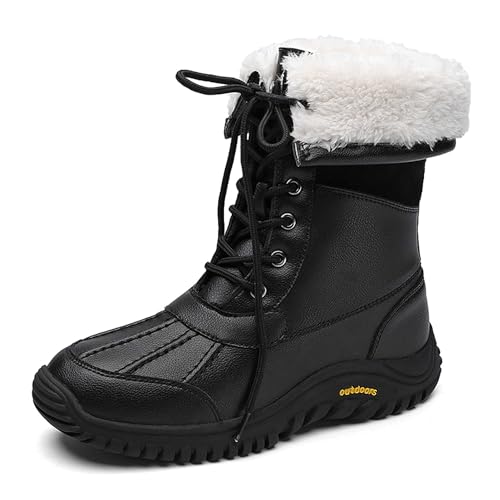 XivUe Womens Faux Fur Warm Thermal Waterproof Outdoor Walking Snow Winter Rubber Sole Calf Boots Women's Snow Boots, Women Waterproof Mid Calf, Anti-slip Outdoor Warm Duck Boot for Winter