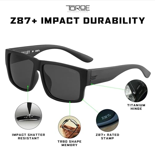 Image of TOROE Z87+ Polarized Safety Sunglasses Matte Black TR90 Frame, ANSI Rated Lens